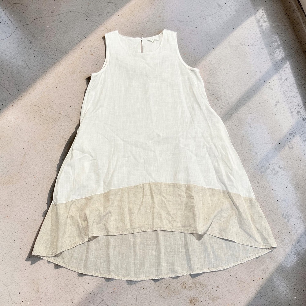 Label of Love Dress Women Small White Beige Linen Blend Colorblock High Low